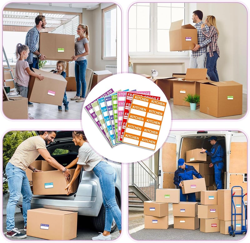 TRYXN 510 Home Moving Labels, 3.4 x 2 inches, 8-Color Coded Packing Box Stickers with Fragile and Blank Customizable Labels - Image 5